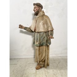 ANTICA SCULTURA LEGNO POLICROMO SANTO SACERDOTE MANCANZE XVIII/XVII sec 85cm/h