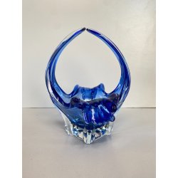 VASO VETRO SOFFIATO CESTINO FORMA ORGANICA PETALO ONDA VINTAGE VASE FLOWER