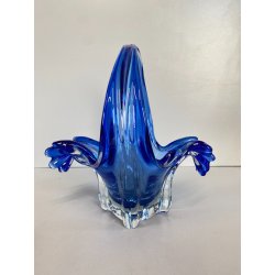 VASO VETRO SOFFIATO CESTINO FORMA ORGANICA PETALO ONDA VINTAGE VASE FLOWER