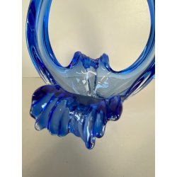 VASO VETRO SOFFIATO CESTINO FORMA ORGANICA PETALO ONDA VINTAGE VASE FLOWER