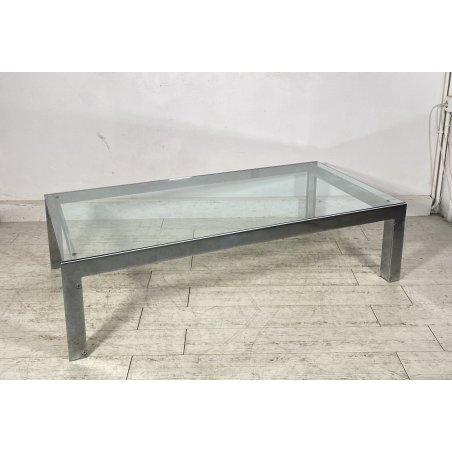 TAVOLINO SALOTTO ANNI 70 ACCIAIO CROMATO VETRO TABLE DESIGN TAVOLO FUMO SALA