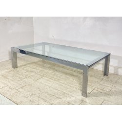 TAVOLINO SALOTTO ANNI 70 ACCIAIO CROMATO VETRO TABLE DESIGN TAVOLO FUMO SALA