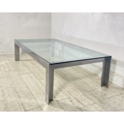 TAVOLINO SALOTTO ANNI 70 ACCIAIO CROMATO VETRO TABLE DESIGN TAVOLO FUMO SALA
