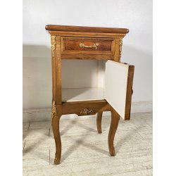 ANTICA COPPIA COMODINO STILE LUIGI XV LEGNO PRIMI 1900 CASSETTO ANTA OTTONE