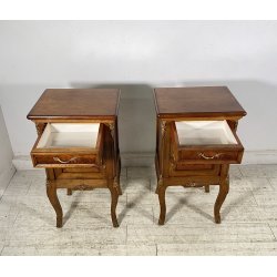 ANTICA COPPIA COMODINO STILE LUIGI XV LEGNO PRIMI 1900 CASSETTO ANTA OTTONE