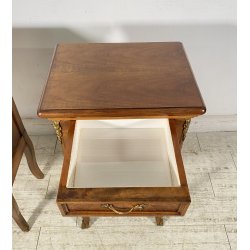 ANTICA COPPIA COMODINO STILE LUIGI XV LEGNO PRIMI 1900 CASSETTO ANTA OTTONE