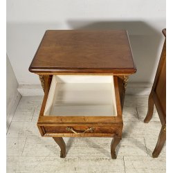 ANTICA COPPIA COMODINO STILE LUIGI XV LEGNO PRIMI 1900 CASSETTO ANTA OTTONE