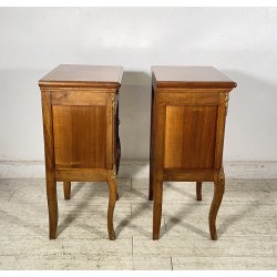 ANTICA COPPIA COMODINO STILE LUIGI XV LEGNO PRIMI 1900 CASSETTO ANTA OTTONE