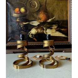 COPPIA LAMPADA TAVOLO VINTAGE DESIGN Luciano Frigerio SPIRALE OTTONE BOUCLE' '70