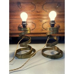 COPPIA LAMPADA TAVOLO VINTAGE DESIGN Luciano Frigerio SPIRALE OTTONE BOUCLE' '70