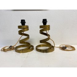 COPPIA LAMPADA TAVOLO VINTAGE DESIGN Luciano Frigerio SPIRALE OTTONE BOUCLE' '70