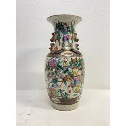 VASO PORCELLANA CINESE FAMILLE VERDE DECORO SCENE BATTAGLIA CANI DI FO XX sec