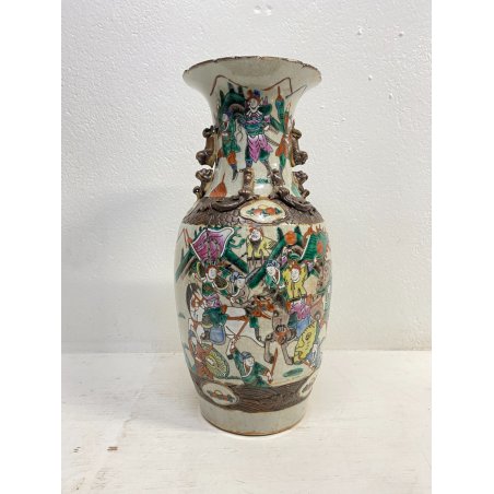 VASO PORCELLANA CINESE FAMILLE VERDE DECORO SCENE BATTAGLIA CANI DI FO XX sec