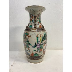 VASO PORCELLANA CINESE FAMILLE VERDE DECORO SCENE BATTAGLIA CANI DI FO XX sec