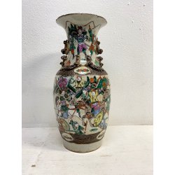VASO PORCELLANA CINESE FAMILLE VERDE DECORO SCENE BATTAGLIA CANI DI FO XX sec