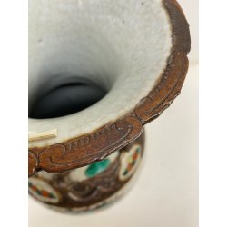 VASO PORCELLANA CINESE FAMILLE VERDE DECORO SCENE BATTAGLIA CANI DI FO XX sec