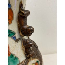 VASO PORCELLANA CINESE FAMILLE VERDE DECORO SCENE BATTAGLIA CANI DI FO XX sec