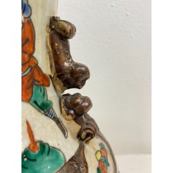VASO PORCELLANA CINESE FAMILLE VERDE DECORO SCENE BATTAGLIA CANI DI FO XX sec
