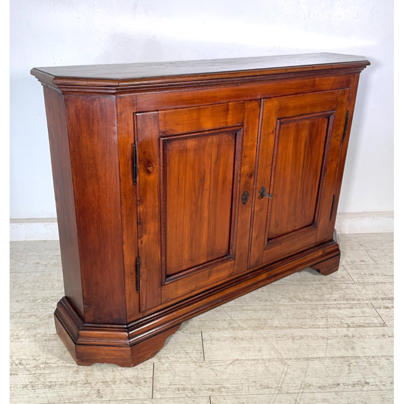 ANTICA CREDENZA SCANTONATA STRETTA LEGNO NOCE EPOCA 800 2 ANTE RIPIANI SERRATURA
