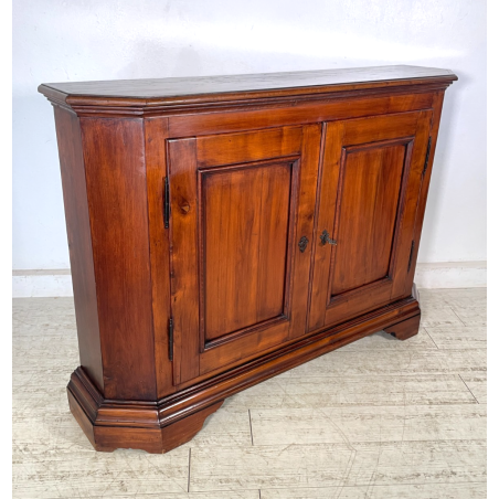 ANTICA CREDENZA SCANTONATA STRETTA LEGNO NOCE EPOCA 800 2 ANTE RIPIANI SERRATURA