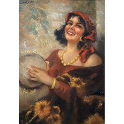 QUADRO DIPINTO OLIO TAVOLA G. Maldarelli RITRATTO ZINGARA DONNA GITANA '900