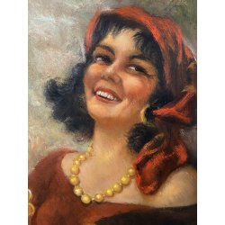 QUADRO DIPINTO OLIO TAVOLA G. Maldarelli RITRATTO ZINGARA DONNA GITANA '900