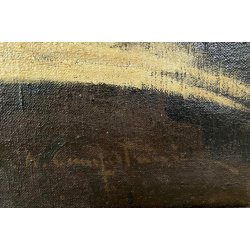 ANTICO DIPINTO OLIO NATURA MORTA FRUTTA CACCIAGIONE CORNICE GUILLOCHé FIRMA '800