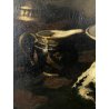 ANTICO DIPINTO OLIO NATURA MORTA FRUTTA CACCIAGIONE CORNICE GUILLOCHé FIRMA '800