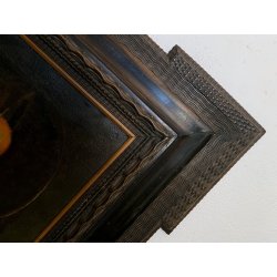 ANTICO DIPINTO OLIO NATURA MORTA FRUTTA CACCIAGIONE CORNICE GUILLOCHé FIRMA '800