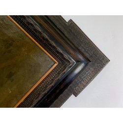 ANTICO DIPINTO OLIO NATURA MORTA FRUTTA CACCIAGIONE CORNICE GUILLOCHé FIRMA '800