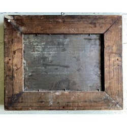 ANTICO DIPINTO OLIO su METALLO Capriata FF.VE PAESAGGIO LACUSTRE MONTAGNE FIGURA