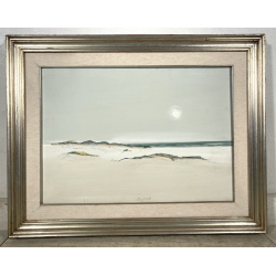 QUADRO DIPINTO OLIO PAESAGGIO MARINO SPIAGGIA DUNE SABBIA MINIMALISMO FIRMATO