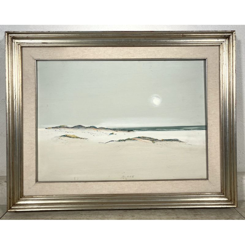 QUADRO DIPINTO OLIO PAESAGGIO MARINO SPIAGGIA DUNE SABBIA MINIMALISMO FIRMATO