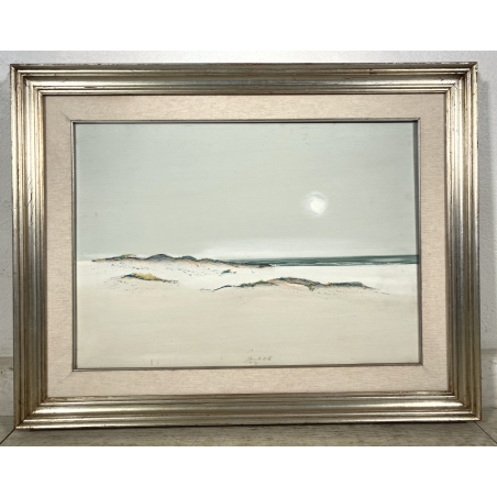 QUADRO DIPINTO OLIO PAESAGGIO MARINO SPIAGGIA DUNE SABBIA MINIMALISMO FIRMATO