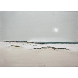 QUADRO DIPINTO OLIO PAESAGGIO MARINO SPIAGGIA DUNE SABBIA MINIMALISMO FIRMATO