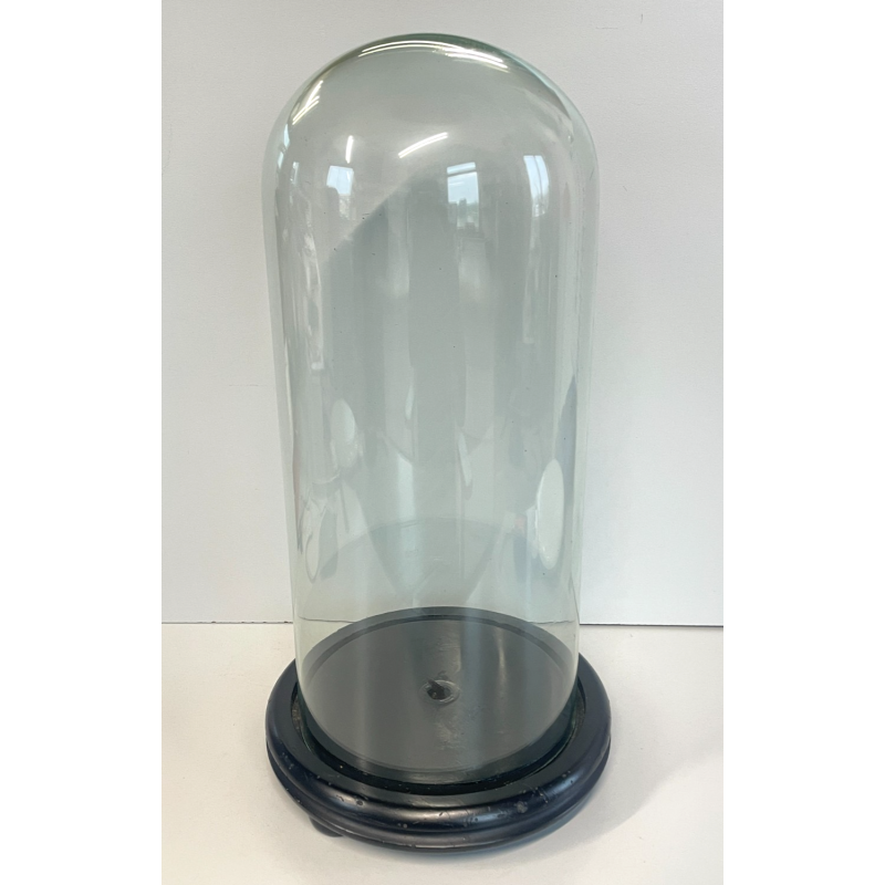 ANTICA TECA ESPOSITORE VETRO SOFFIATO BASE LEGNO CILINDRO ROTONDA H 40 CM STATUA