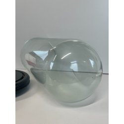 ANTICA TECA ESPOSITORE VETRO SOFFIATO BASE LEGNO CILINDRO ROTONDA H 40 CM STATUA