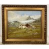 ANTICO QUADRO OLIO P. Gaddia PAESAGGIO ALPINO ALPEGGIO BAITA MONTAGNA '900