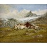 ANTICO QUADRO OLIO P. Gaddia PAESAGGIO ALPINO ALPEGGIO BAITA MONTAGNA '900