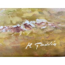 ANTICO QUADRO OLIO P. Gaddia PAESAGGIO ALPINO ALPEGGIO BAITA MONTAGNA '900