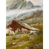 ANTICO QUADRO OLIO P. Gaddia PAESAGGIO ALPINO ALPEGGIO BAITA MONTAGNA '900