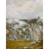 ANTICO QUADRO OLIO P. Gaddia PAESAGGIO ALPINO ALPEGGIO BAITA MONTAGNA '900