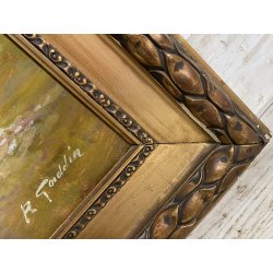 ANTICO QUADRO OLIO P. Gaddia PAESAGGIO ALPINO ALPEGGIO BAITA MONTAGNA '900