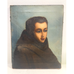 ANTICO QUADRO RITRATTO DIPINTO OLIO SU TELA EPOCA '800 FRATE IGNOTO 39X49 CM