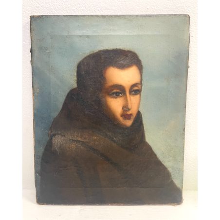 ANTICO QUADRO RITRATTO DIPINTO OLIO SU TELA EPOCA '800 FRATE IGNOTO 39X49 CM