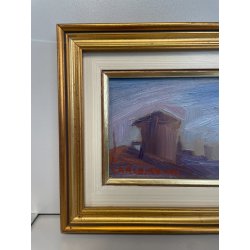 QUADRO DIPINTO OLIO TAVOLA Carlo Monti PAESAGGIO Arona CORSO TETTI Lago Maggiore