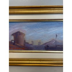 QUADRO DIPINTO OLIO TAVOLA Carlo Monti PAESAGGIO Arona CORSO TETTI Lago Maggiore