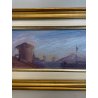 QUADRO DIPINTO OLIO TAVOLA Carlo Monti PAESAGGIO Arona CORSO TETTI Lago Maggiore