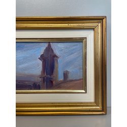 QUADRO DIPINTO OLIO TAVOLA Carlo Monti PAESAGGIO Arona CORSO TETTI Lago Maggiore