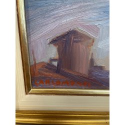 QUADRO DIPINTO OLIO TAVOLA Carlo Monti PAESAGGIO Arona CORSO TETTI Lago Maggiore